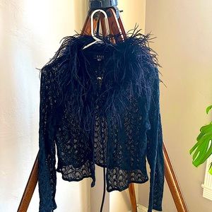 90s / Y2K Ostrich Feather Front Tie Sweater